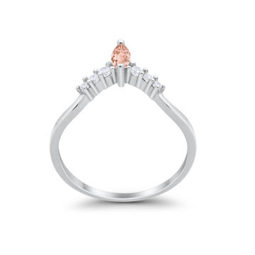 Art Deco Wedding Ring Chevron Midi Band Marquise Simulated Morganite CZ 925 Sterling Silver